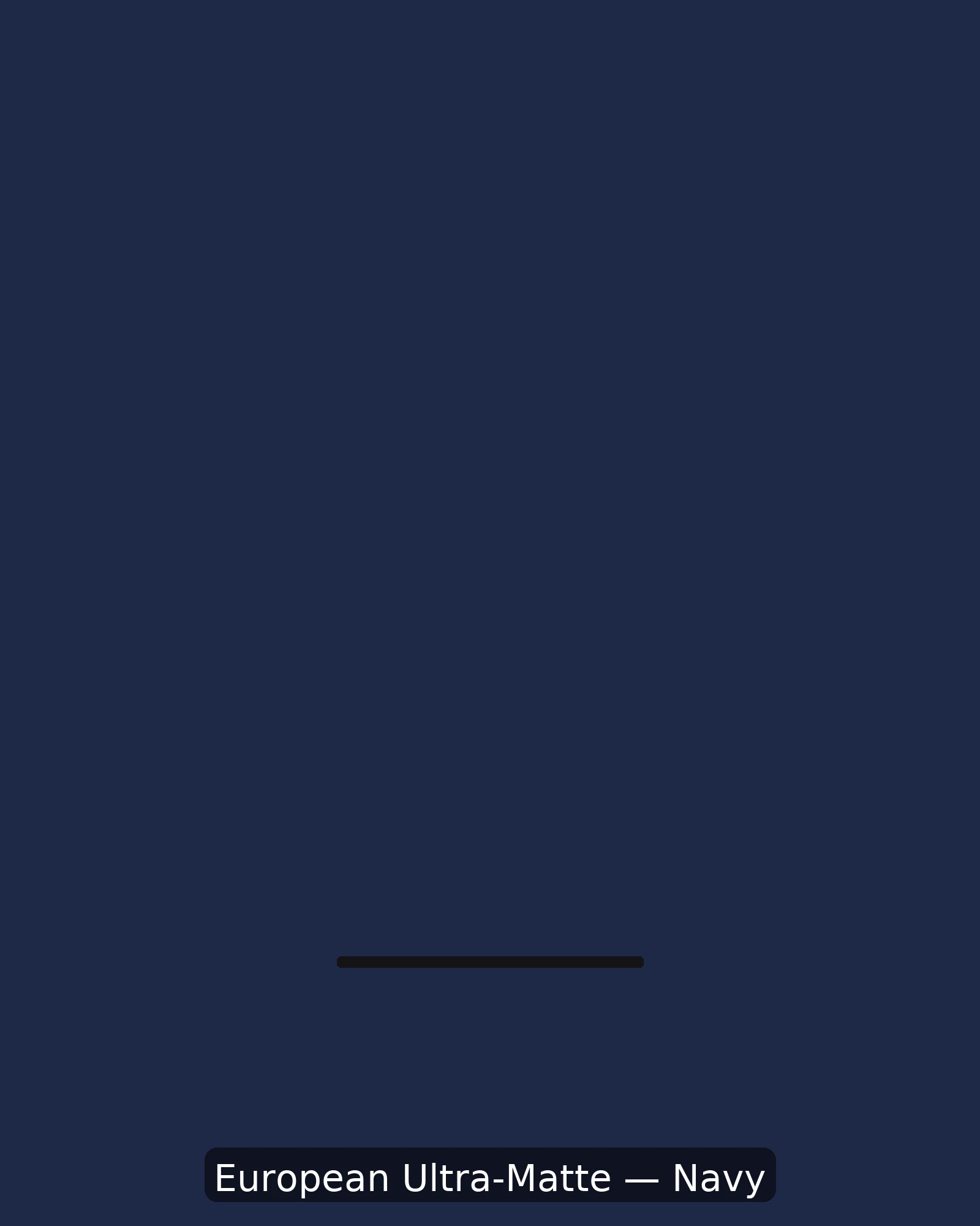 European flat ultra-matte navy slab cabinet door, handle-free